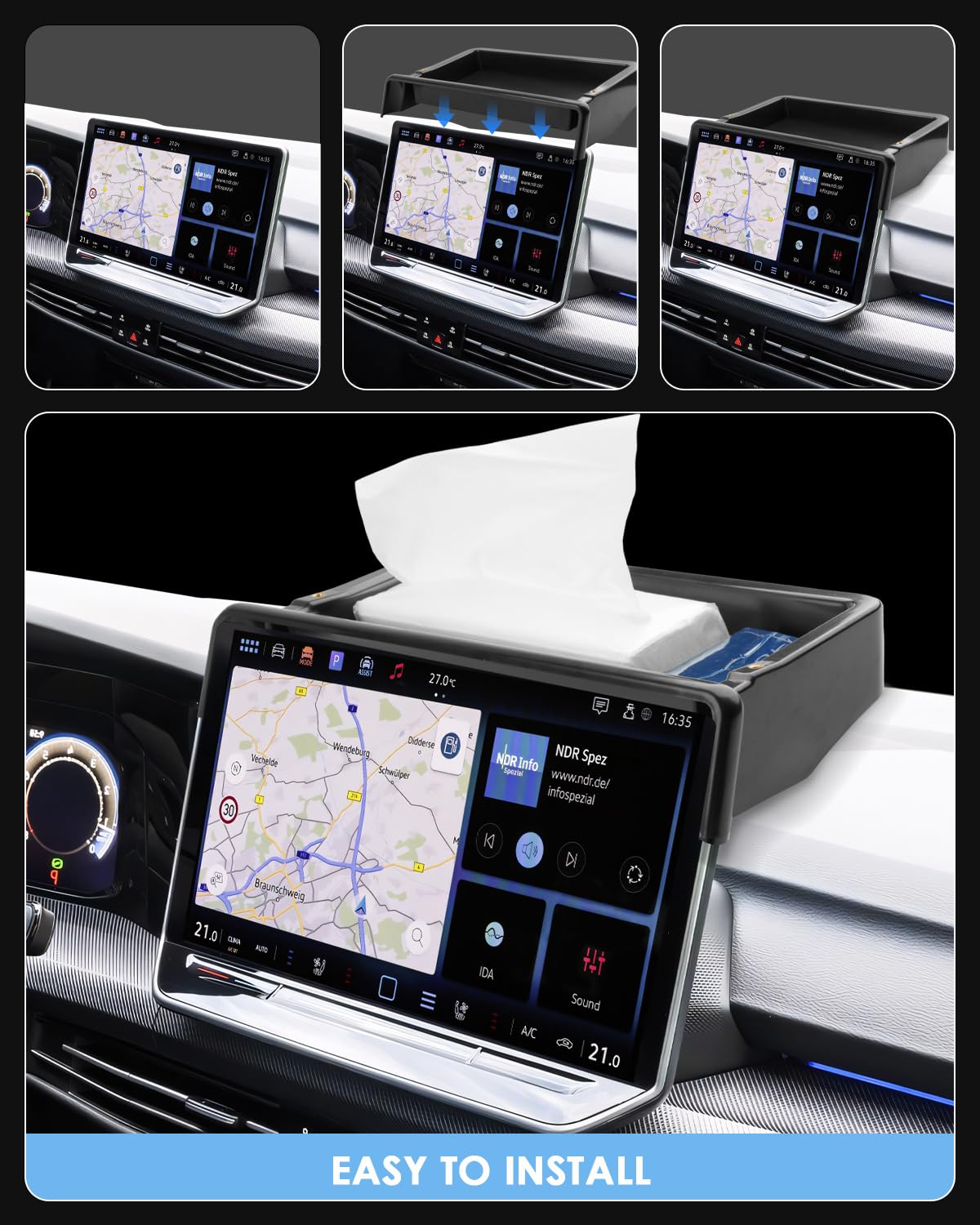 Organizer per schermo posteriore per VW Golf 8.5,8 2024-2025 MK8 Facelift Console centrale Schermo Vassoio portaoggetti in plastica con display VW da 12,9 pollici Accessori (plastica)