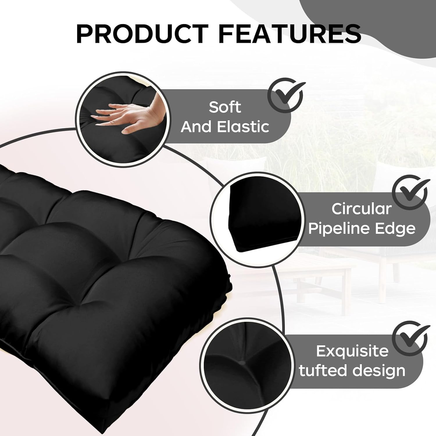 danghoogy outdoor bench cushions, waterproof patio loveseat cushions for outdoor furniture, thick love seat bench cushions, 44" x 19" x 5", black black 44''x19''x5''