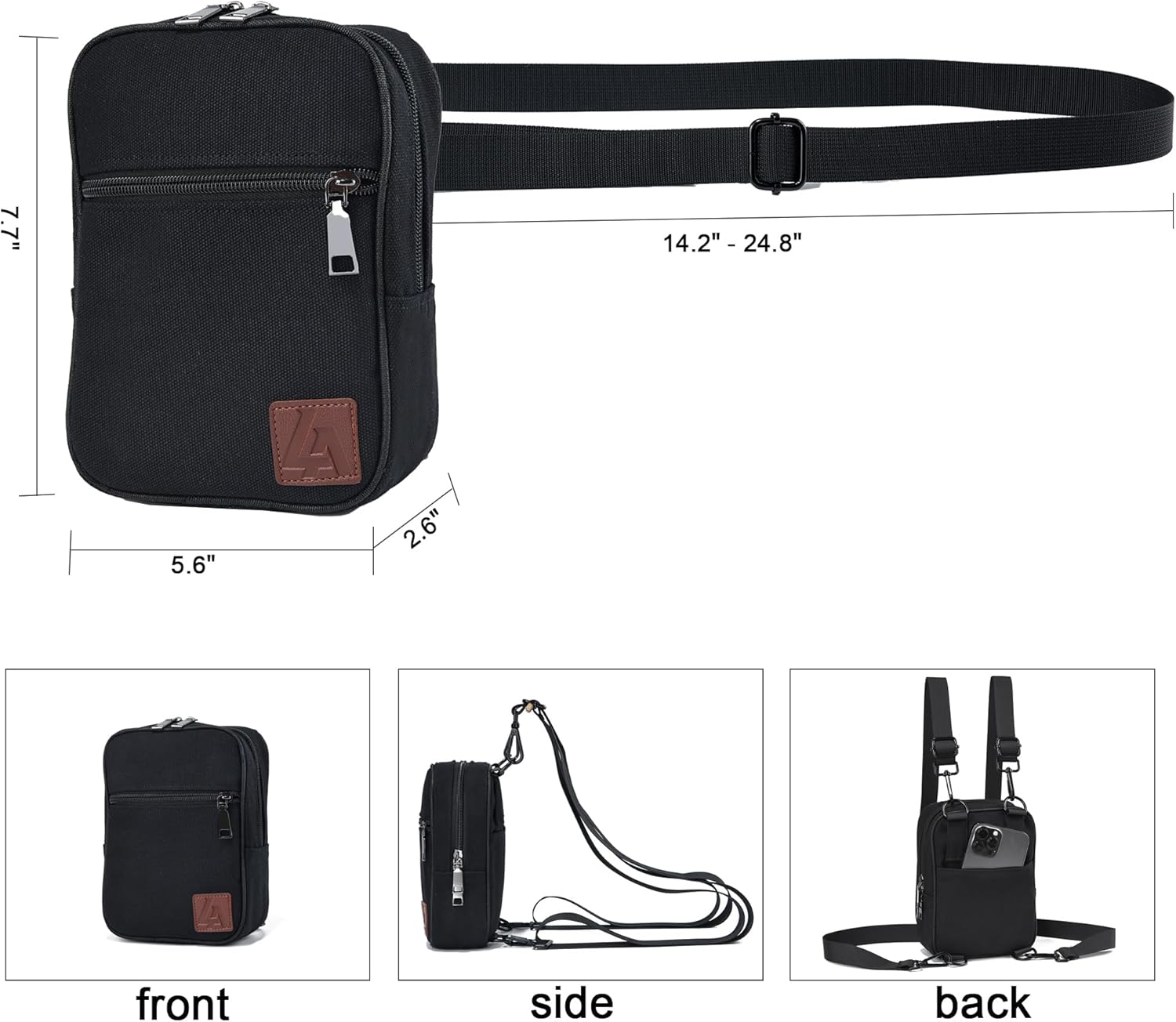 Convertible Crossbody Bag for Men/Women,Adjustable Waist/Shoulder/Backpack with 2/3 Strap,Everyday Essentials Carrier - Image 4