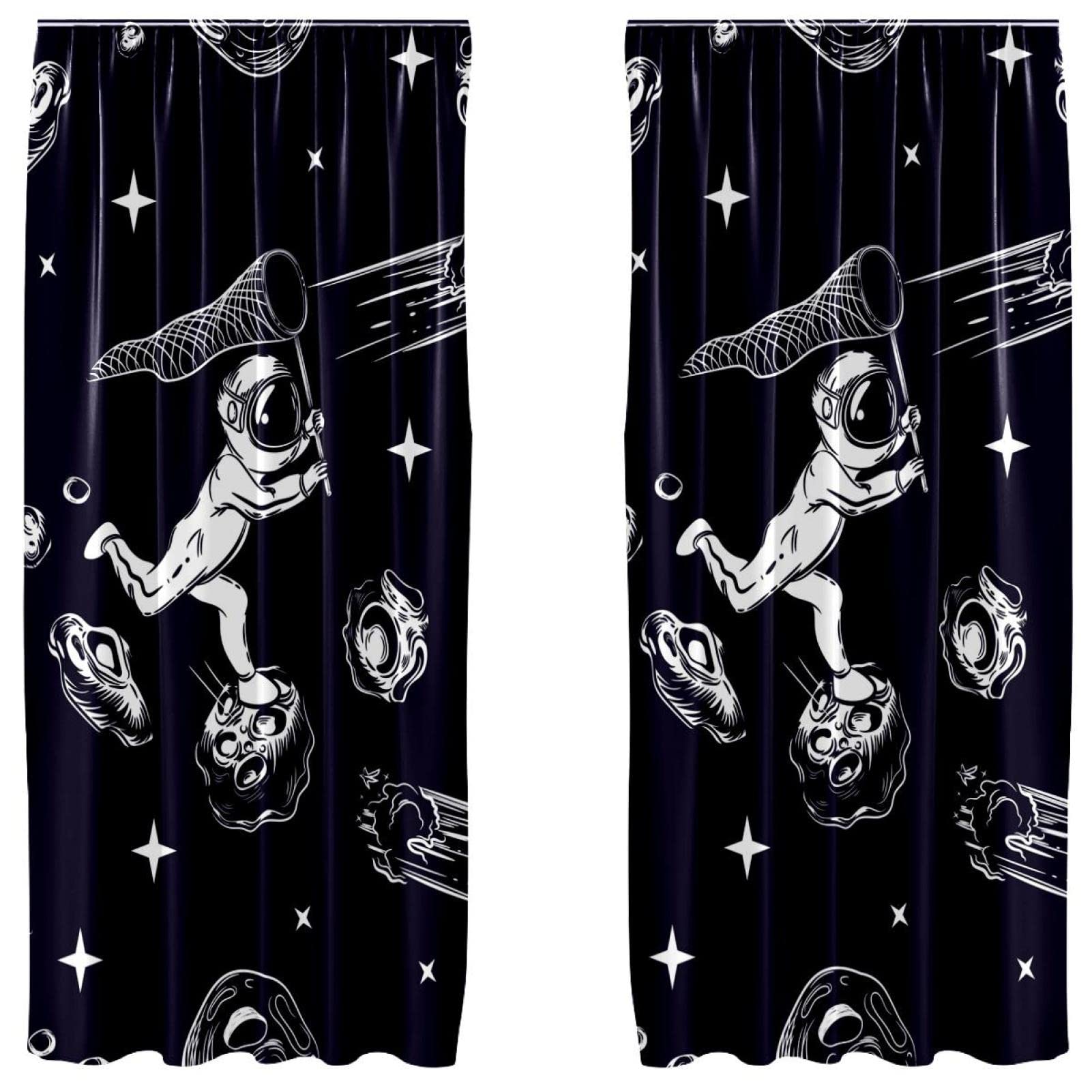 Cortinas infantiles de estrellas del espacio para un dormitorio mágico de 55x84" (2 paneles)
