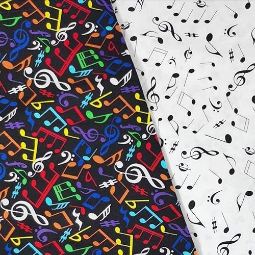 Miniatura 6 de Tela de algodón, diseño de notas musicales coloridas, puntaje musical, color negro y blanco, 4 piezas de 39.4 x 39.4 in