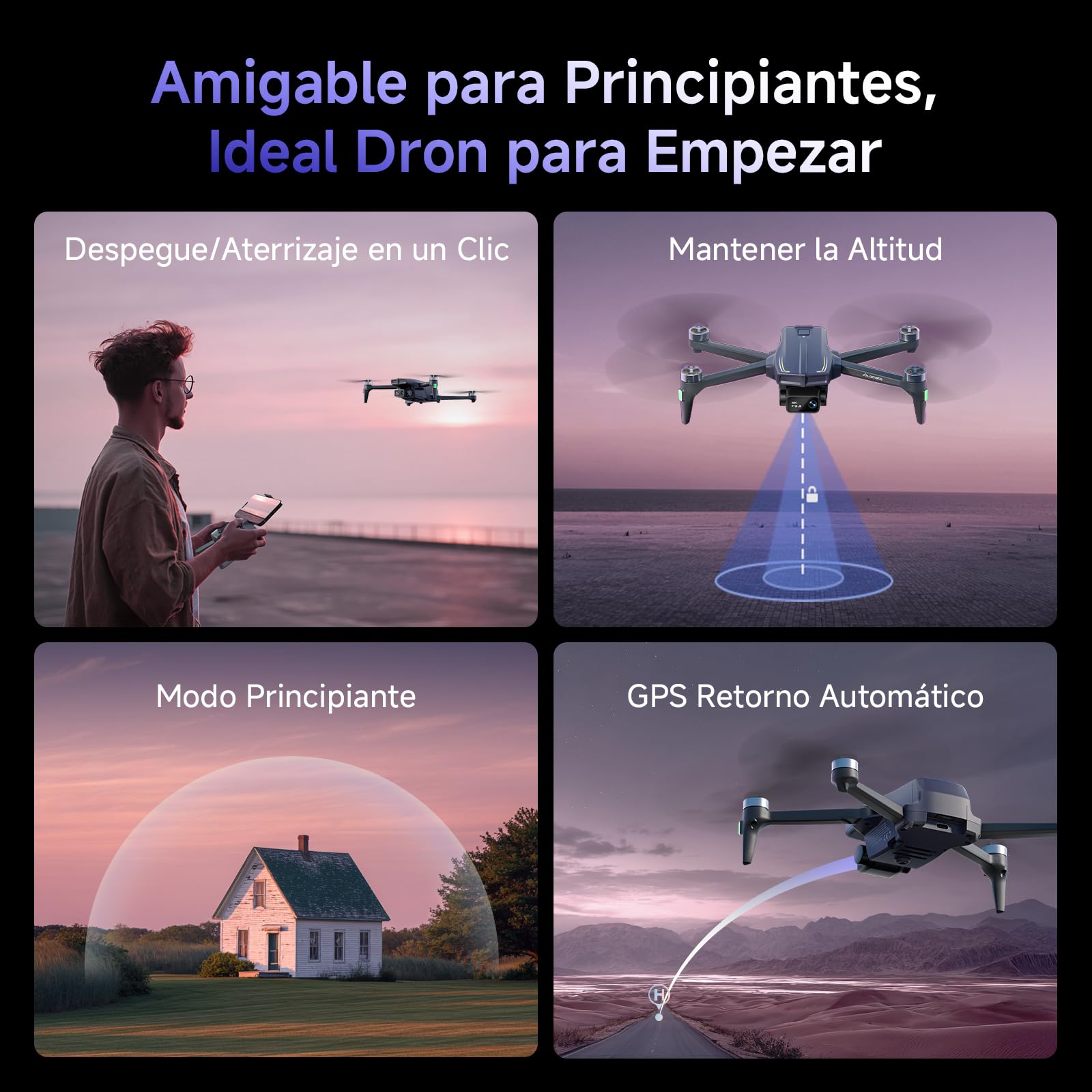 Ameta Dron con Camara 4K, S20 Pro GPS Drone para Adultos y Niños con Cámara/Retorno Automático/ 50 Minutos de Vuelo/Sigueme/Modos Inteligentes/Gestos Control, Mini Dron Menos de 249g