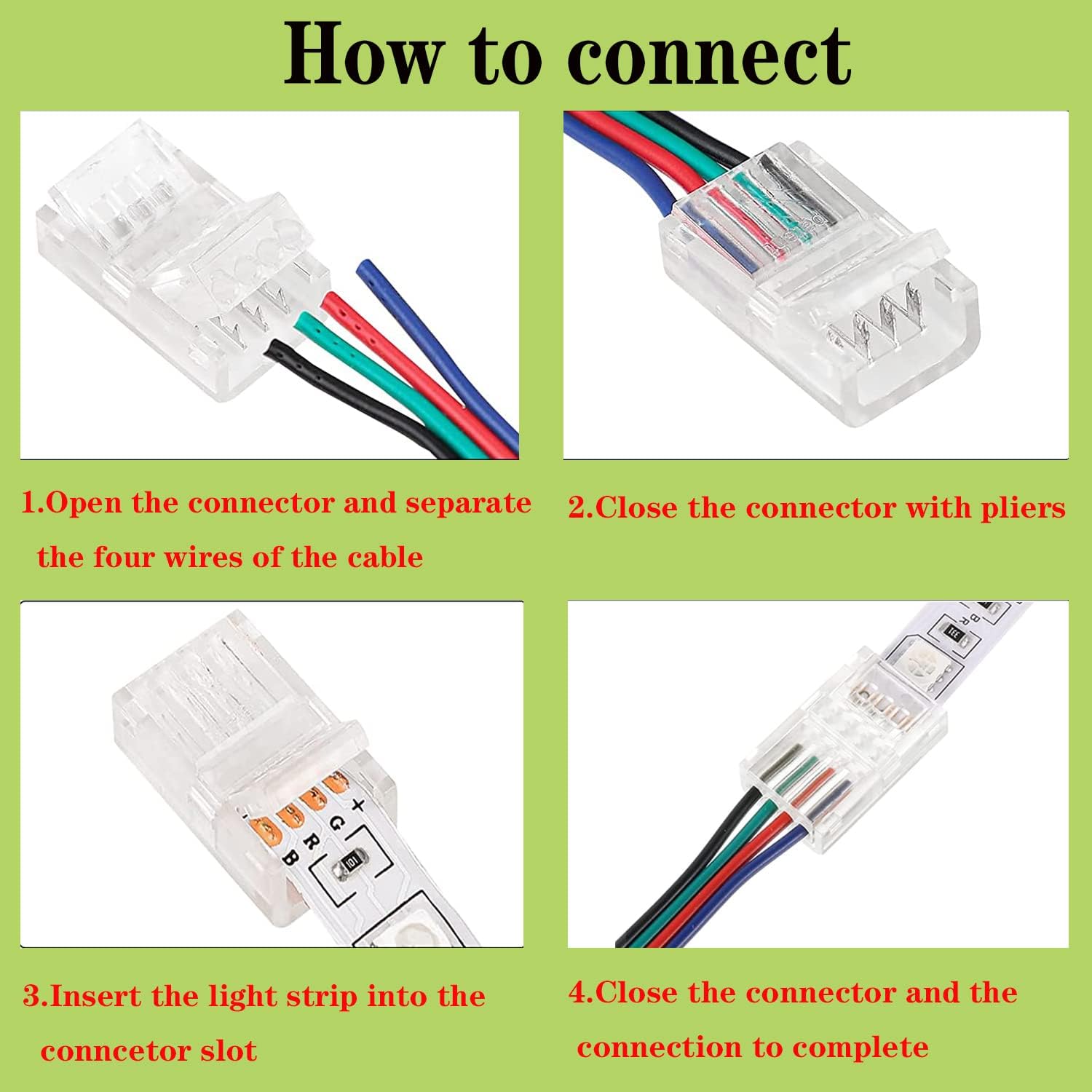 4 Pin LED Lights DIY Accessories Solderless Transparent Track Lighting Connector with Extension Cable,Strip to Controller Jumper for 10mm RGB LED Lights Strip