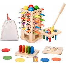 Montessori Toys Wooden Board Games for Kids 4-6, 5-in-1 Fine Motor Skills Educational Games for 3 4 5 6 Year Olds, Colorful Wooden Stick Game with Dice, Family Travel Games for Boys Girls