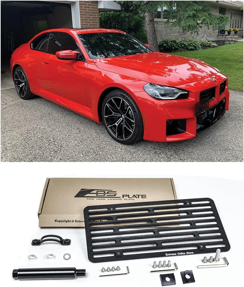 Replacement for 2023-Present BMW G87 M2 Models | EOS Plate Version 2 Full Sized Front Bumper Tow Hook License Relocator Mount Bracket Tow-610-V2