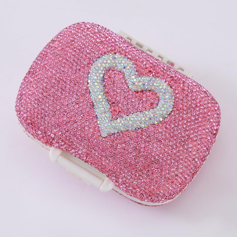 Bling Crystal Heart Pill Case Portable Medicine Organizer Glitter Diamond — 사진 6