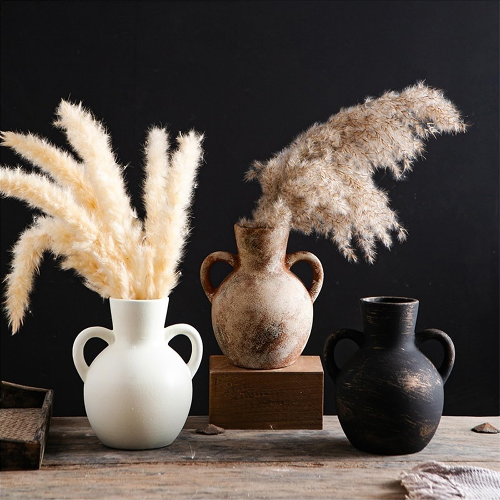 Keramikvase mit Zwei Griffen, Vintage-Dekoration für Blumenarrangements, Tischdekoration und Accessoires