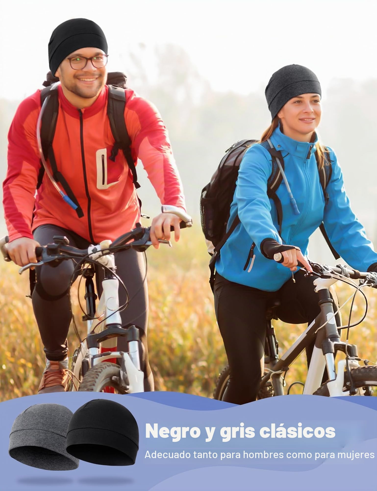 MELLIEX 2 Piezas Gorro para Hombre Mujer, Transpirable Algodón Running Skull Cap Multifuncional Gorro Bajo Casco para Ciclismo Moto