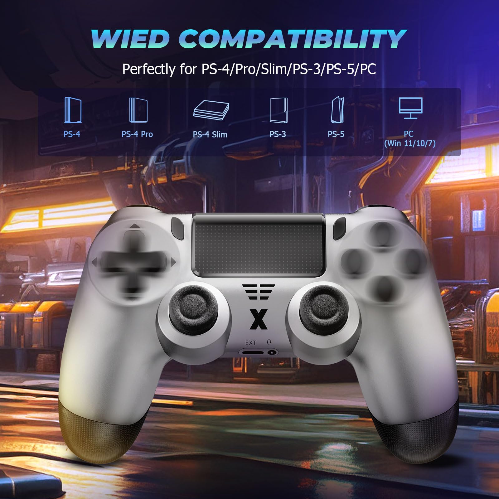 Hycago Manette pour P4, Manette sans Fil Controller compatible avec P4/Pro/Slim/PC, Prise Audio 3,5 mm/Double Vibration/Panneau Tactile (Argent) - 3