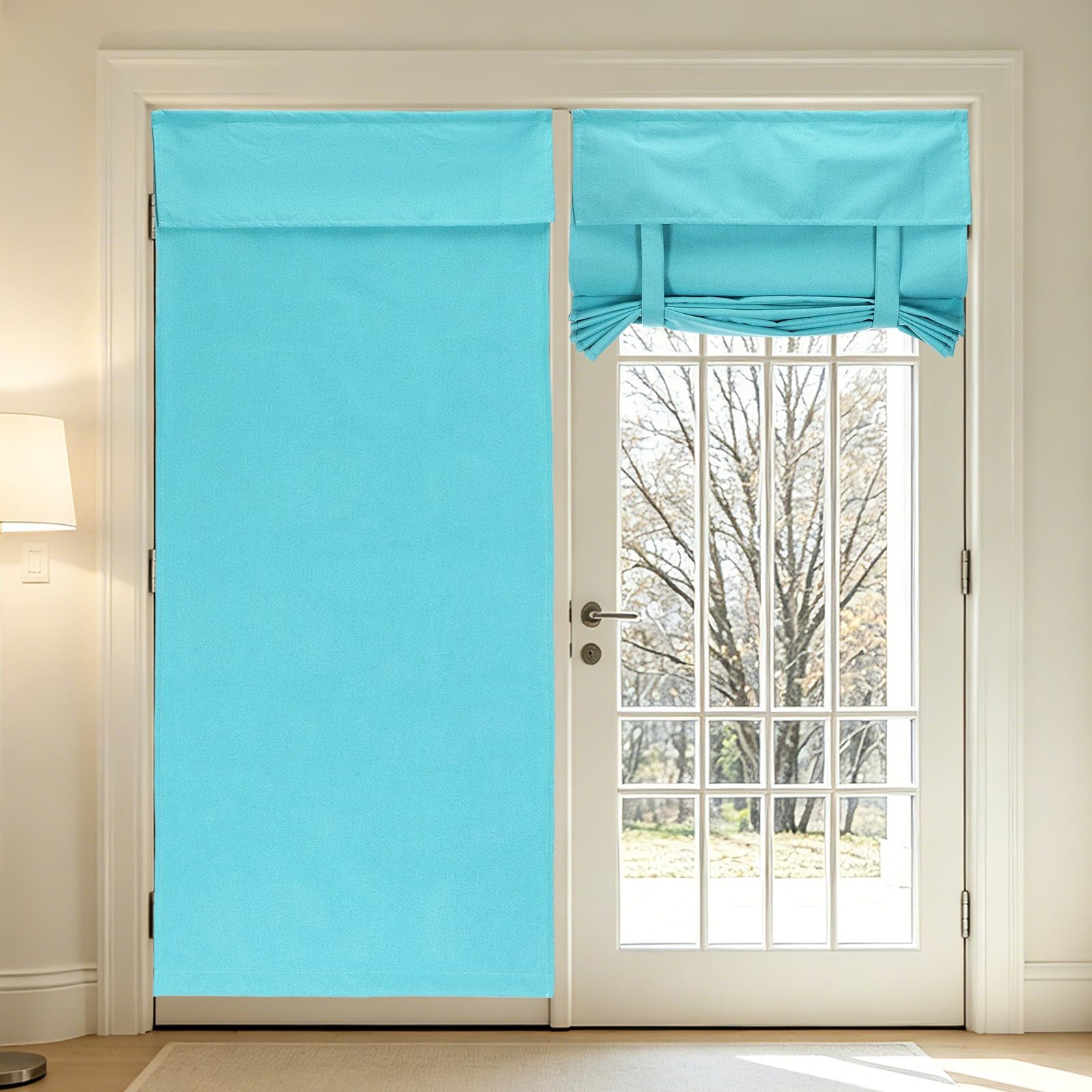 sourcing map 1 PC 100% Blackout Side Door Curtains, 66x183 cm French Door Window Curtain Thermal Insulated Tie Up Door Shade Decoration for Bedroom Kitchen Small Window, Light Blue