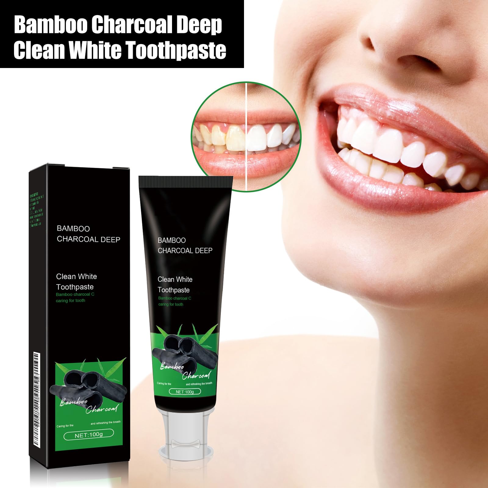Dentifricio Sbiancante Al Carbone Di Bambù Kicklo, Dentifricio Al Carbone Di Bambù Per La Pulizia Profonda, Schiuma Dentale, Sbiancamento Dei Denti E Rinfresco Alito (7pcs)
