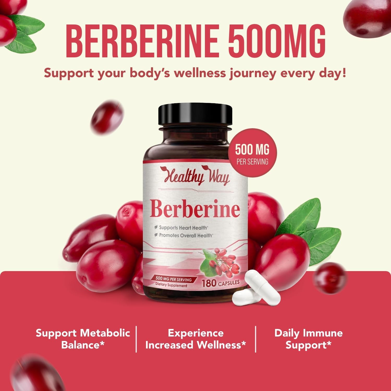 High Strength Berberine Supplement 500mg - Once Daily Potent Berberine 500mg Antioxidant Quercetin Supplement for Heart Aging and Vitality Support - Vegan Friendly & Made in the USA (180 Servings)