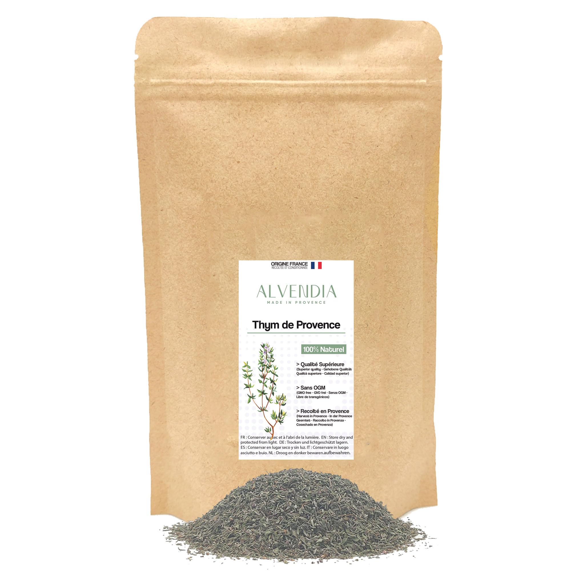 ALVENDIA - Véritable Thym de Provence - Cultivé et Récolté dans le Sud de la France - Paquet de 400 Grammes - Récolte 2025