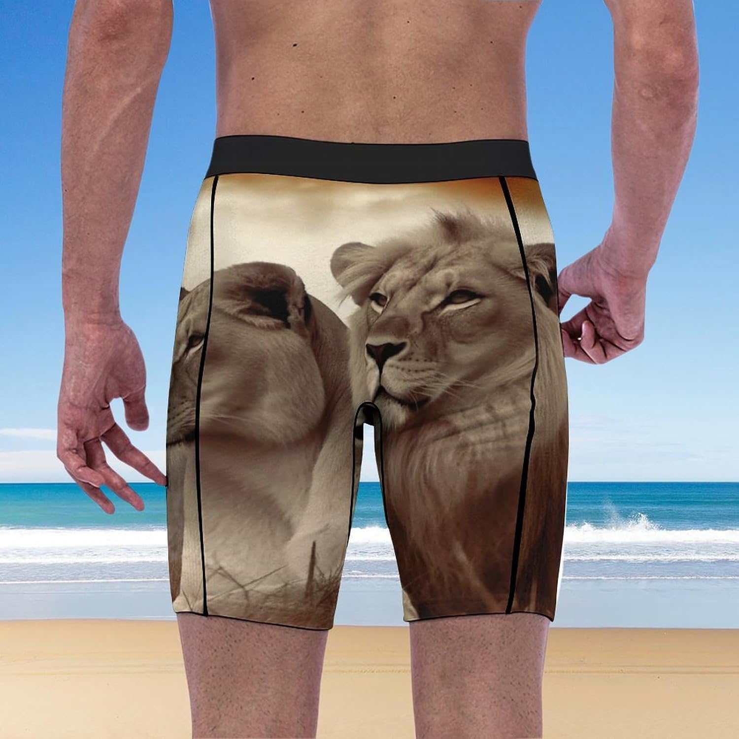 African Lion and Lioness Compression Shorts Men Spandex Sport Shorts Workout Performance Baselayer Underwear