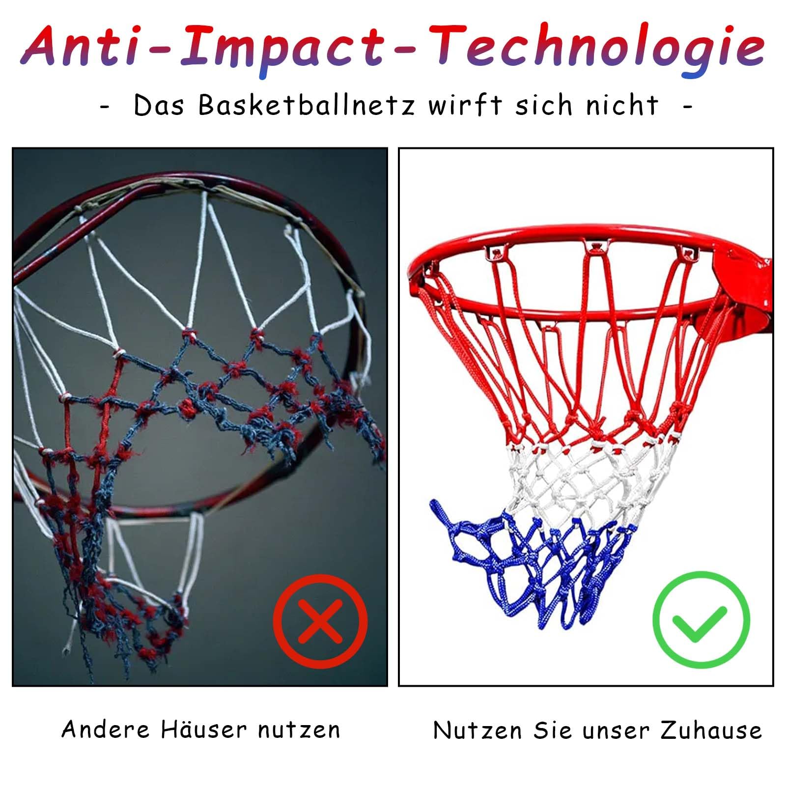 Lot de 2 filets de rechange professionnels de basket-ball, durables et résistants à toutes les conditions météorologiques, pour l'intérieur ou l'extérieur, en nylon, 12 boucles