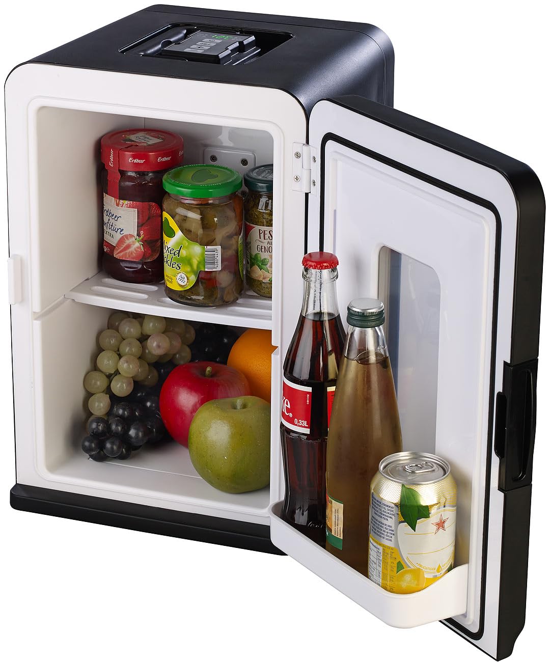 Sichler Haushaltsgeräte Przenośna mini lodówka 14 l z funkcją grzania/chłodzenia, wyświetlacz temperatury, czarna, 12 V / 230 V