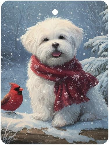 Snowy Cardinal Maltese Dog Car Air Freshener Cute Hanging Aromatherapy Tablets for Car Home Square