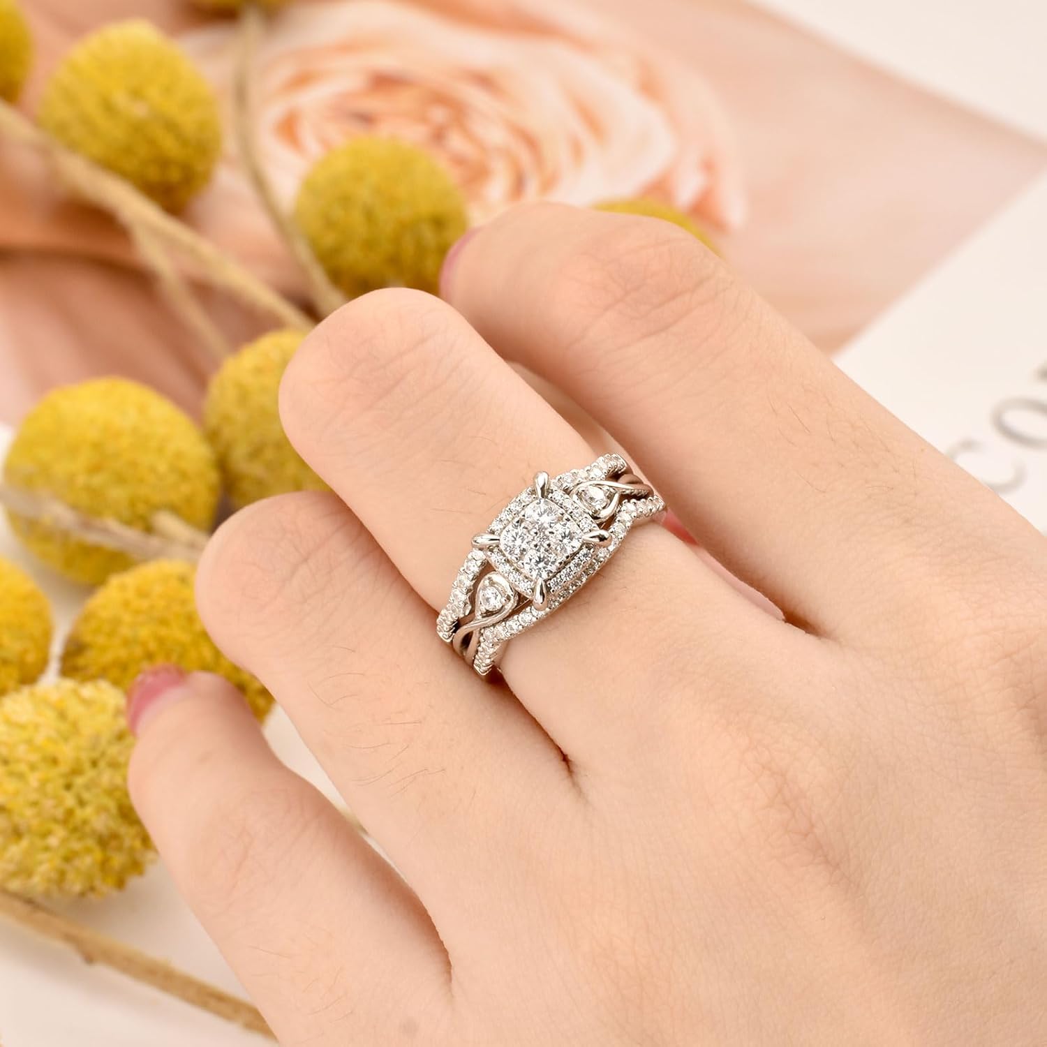 SHELOVES Infinity Sterling Silver Wedding Rings Set Round Cut Princess Cluster Cz for Women Sz 4-13 - Image 4