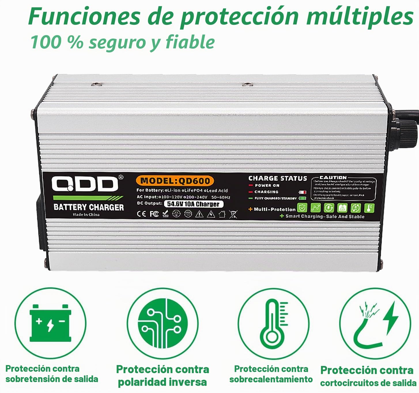 QDD Cargador 54.6V 10A Batería Li-ION 48V Salida Conector C13 Scooter, Cargador de Coche Eléctrico Utilizado para Batería Lipo Lipo 13S 48V