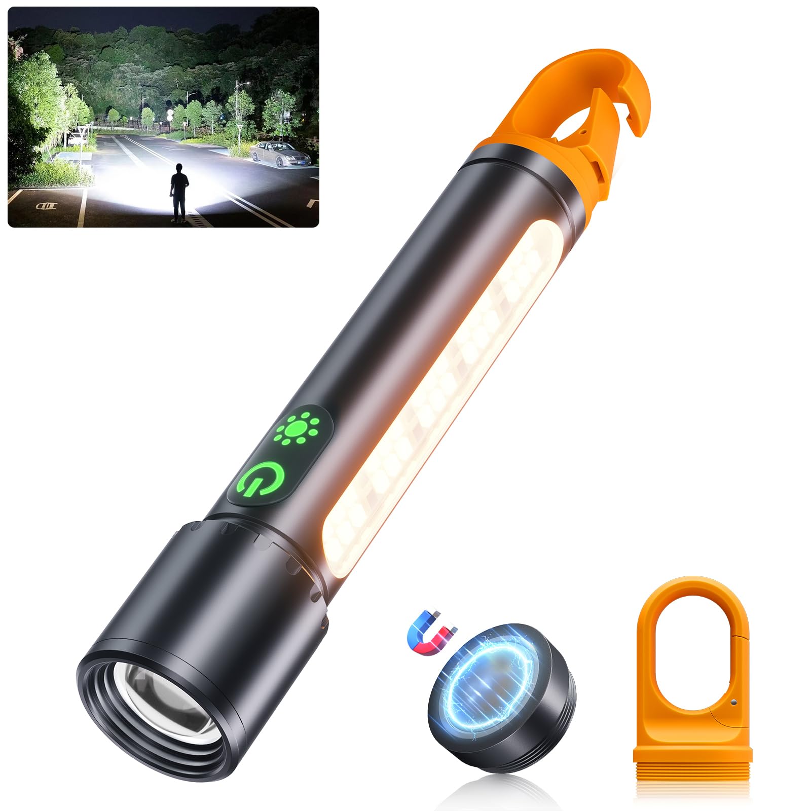 Magnetic Flashlight Rechargeable,2000LM 5000mAh Flashlights High Lumens with 9 Modes,Waterproof, Adjustable,Powerful Flash Light,Multi-Flashlights for Home,Car,Hiking,Camping