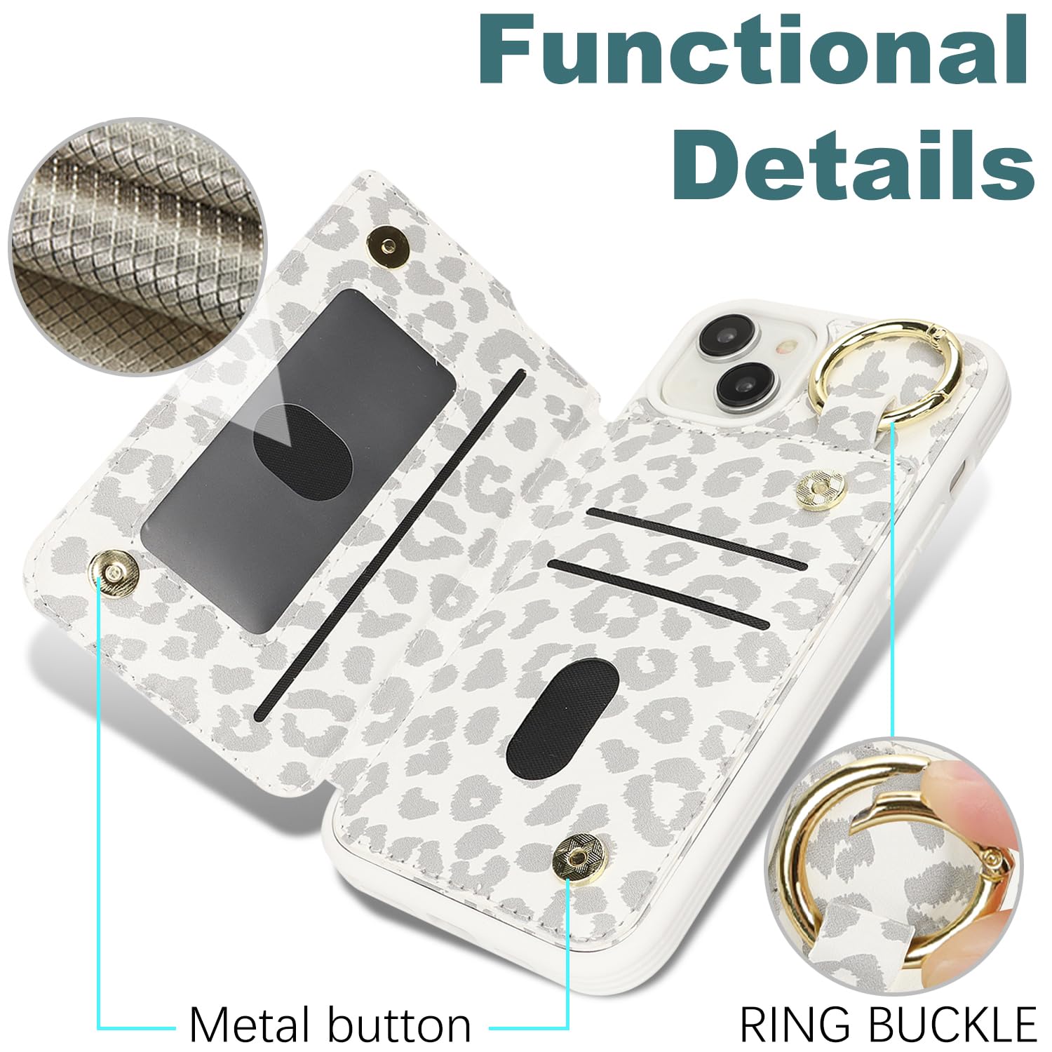 Havaya Funda para iPhone 15 Plus con tarjetero, funda para iPhone 14 Plus, funda tipo cartera para mujeres y hombres, funda de piel con cremallera trasera, funda tipo cartera con anillo, estampado de