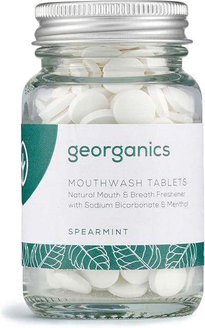Georganics - Natural Mouthwash Tablets - Mouth and Breath Freshening Tablets with Sodium Bicarbonate and Menthol - Vegan, SLS, Cruelty and Fluoride Free - Spearmint - 180 Tablets