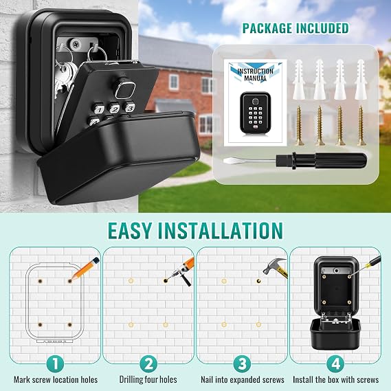 Portable Key Lock Box, Lockbox for Keys with Code Hide a Key Outside