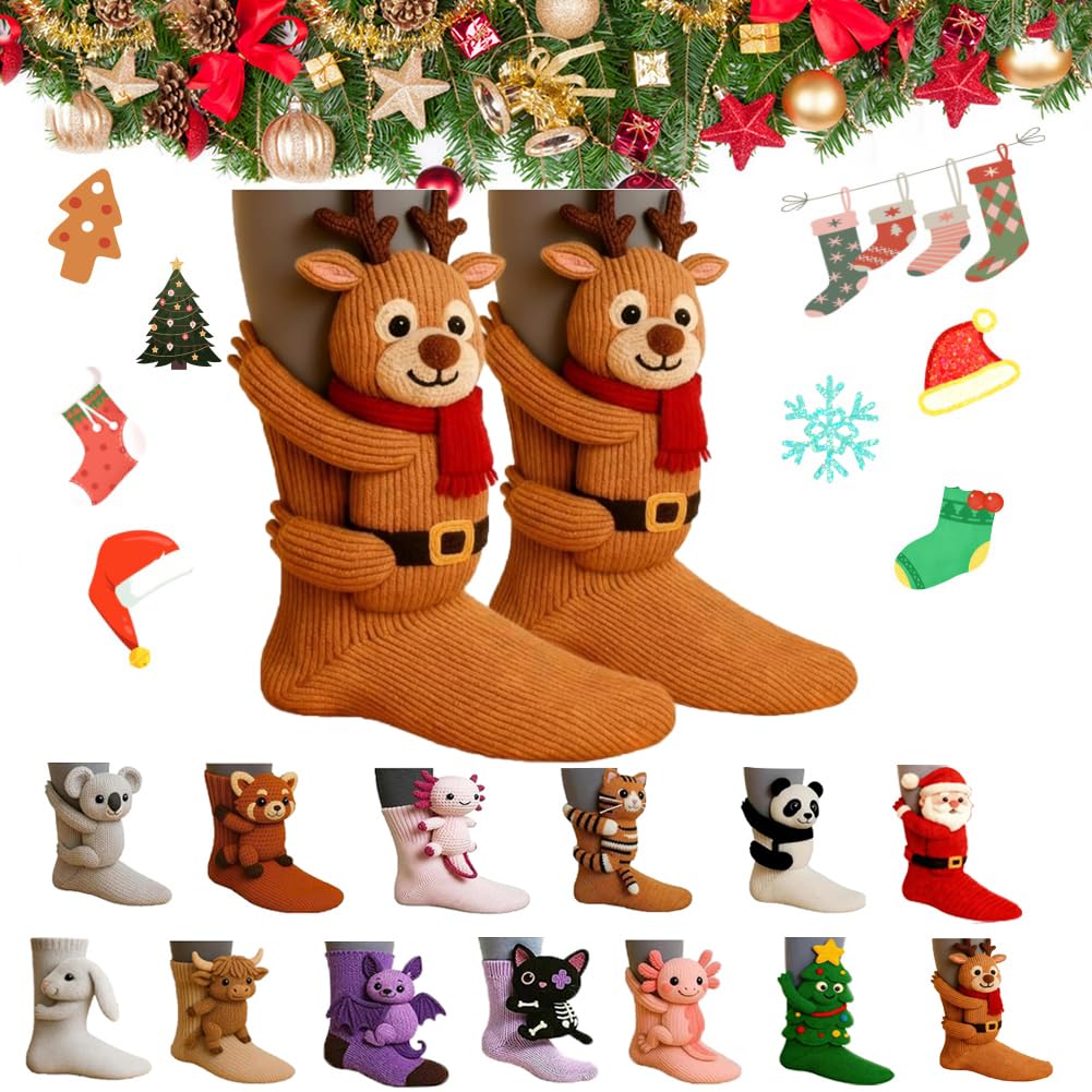 KIGKYO 3D Knit Animal Socks New Novelty Floor Sock for Christmas,Cute Hand Crochet Knit Sock,Cute Novelty Animal Socks,Warm winter floor socks for adults and children (Style 09)