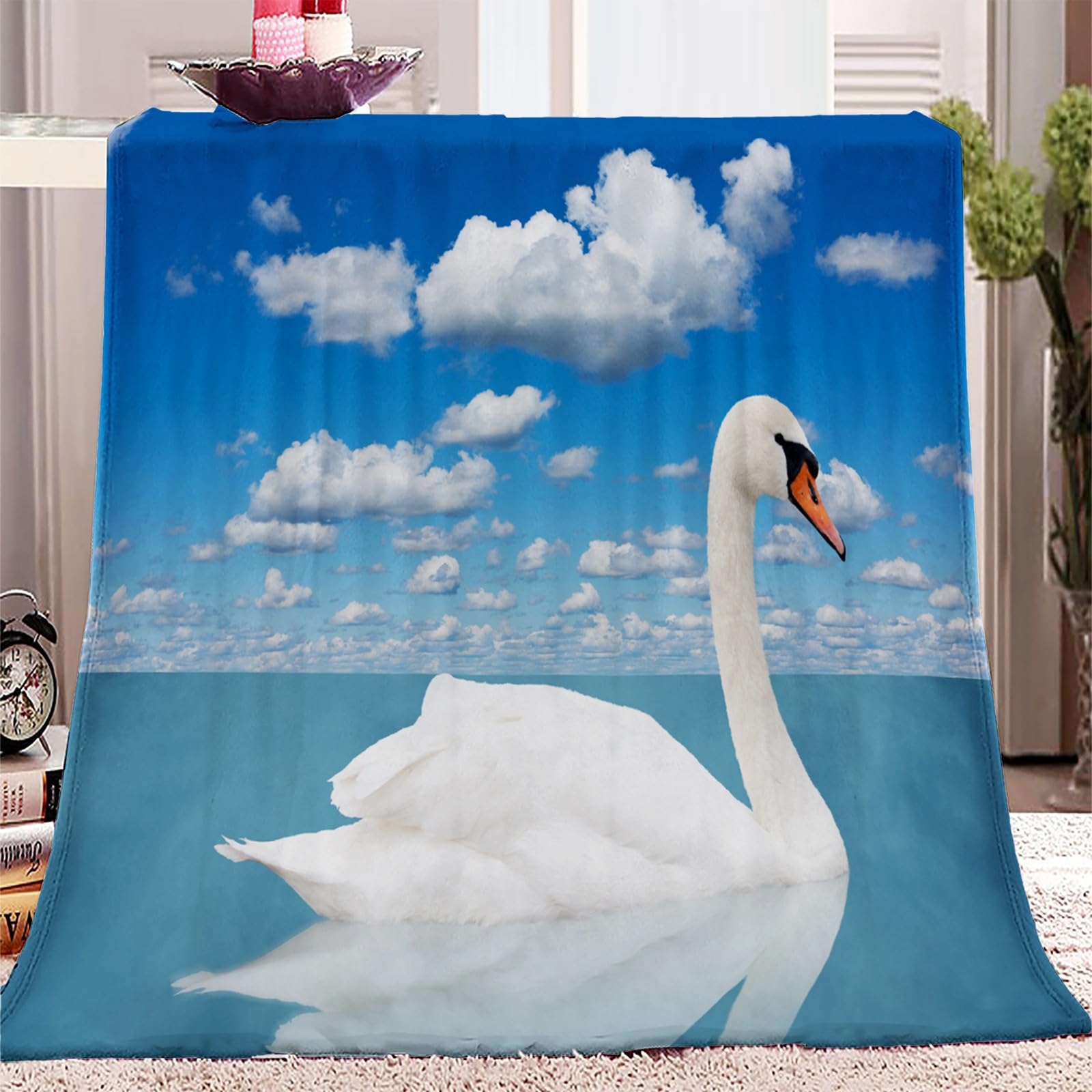 Animal Swan Sherpa Fleece Blanket 180x200 cm, Reversible Soft Cosy Warm Fluffy Throw Blanket, Throw Blanket for Bed Sofa Chairs, Throw Blanket as Gifts for Kids, Adult