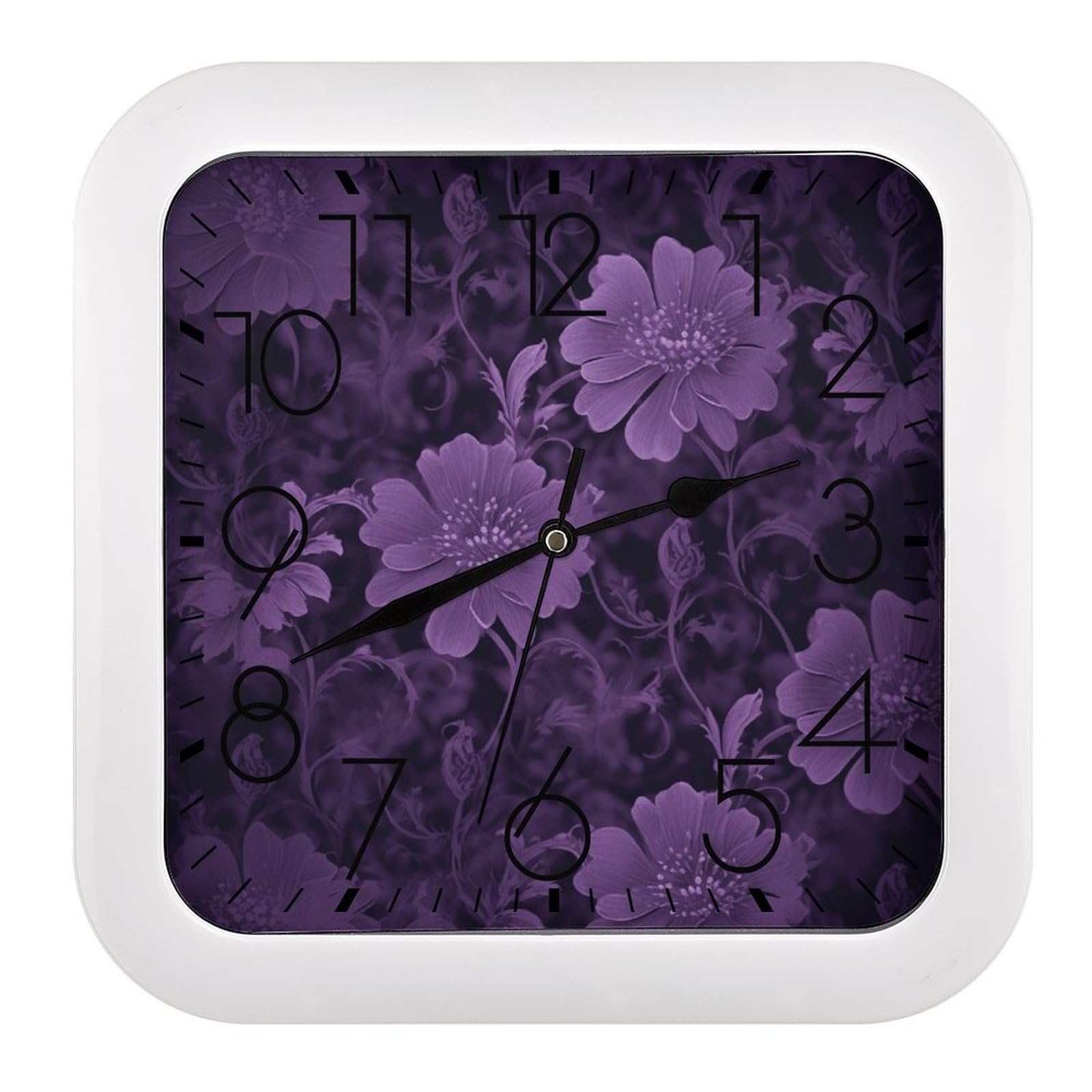 LZQPOEAS Purple Square Wall Clock, 10.2 Inch Battery Operated Silent Non-Ticking Wall Clock, Square Analog Decorative Clock for Home Wall Art, Living Room, Bedroom, and Office