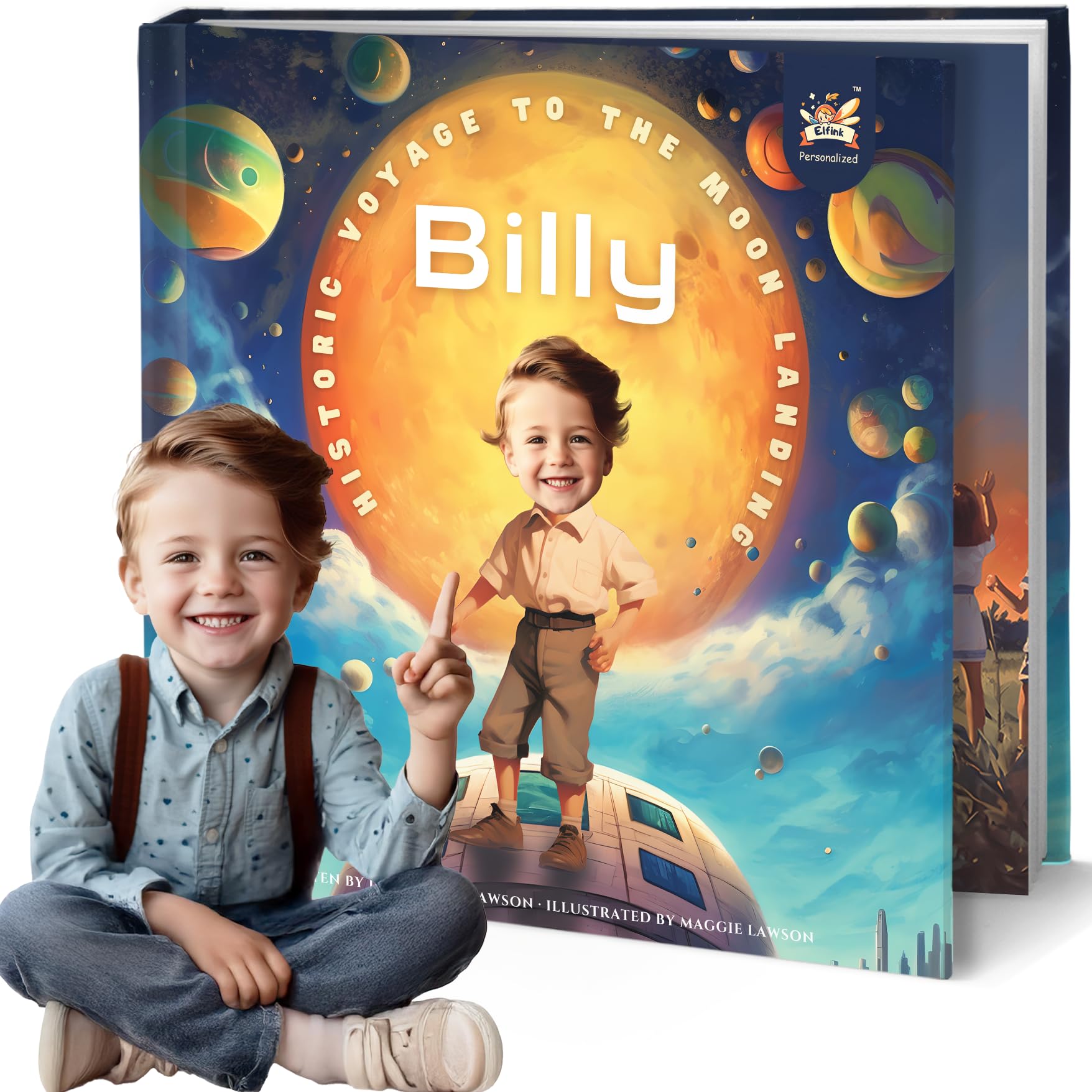 Personalized Children Story Book - Time Travel Apollo 11 - Customized Name & Photo - Baby Gifts - Kids Engaging Adventure - Elfink (Soft Cover)