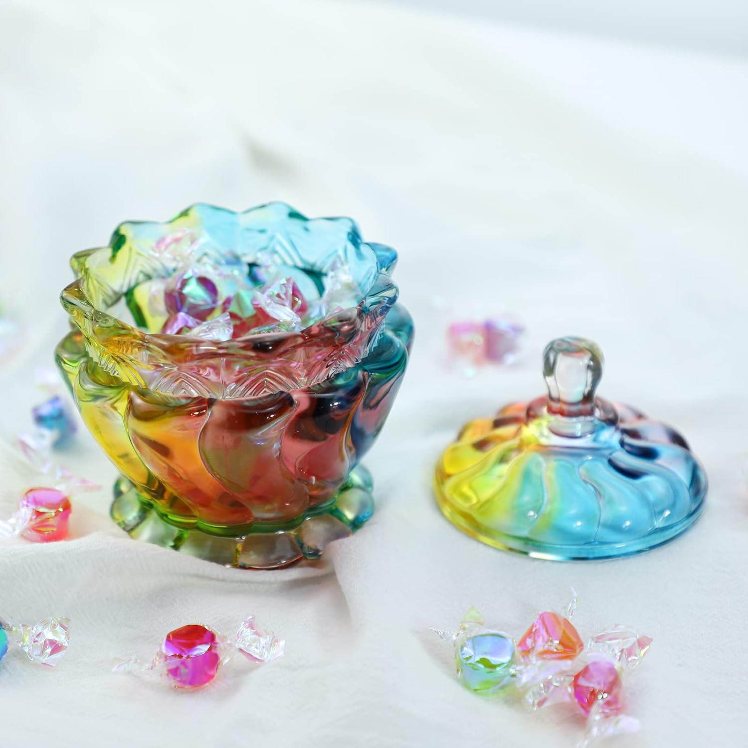 SOCOSY Royal Embossed Clear Glass Apothecary Jar With Lids, Candy Jar Containers Wedding Candy Buffet Jars Crystal Jewelry Box Food Jar 7oz - Image 5