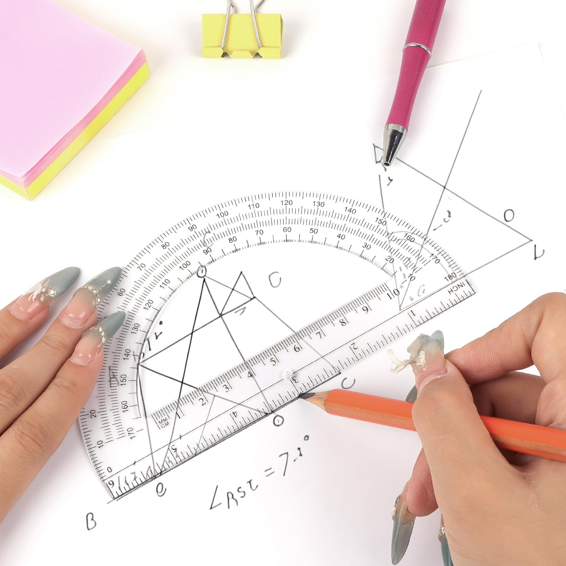 Unjoo Winkelmesser aus Kunststoff, 180 Grad, für Geometrie, Klassenzimmer, Studenten, Schule, Bürobedarf, 15,2 cm, 2 Stück (transparent)