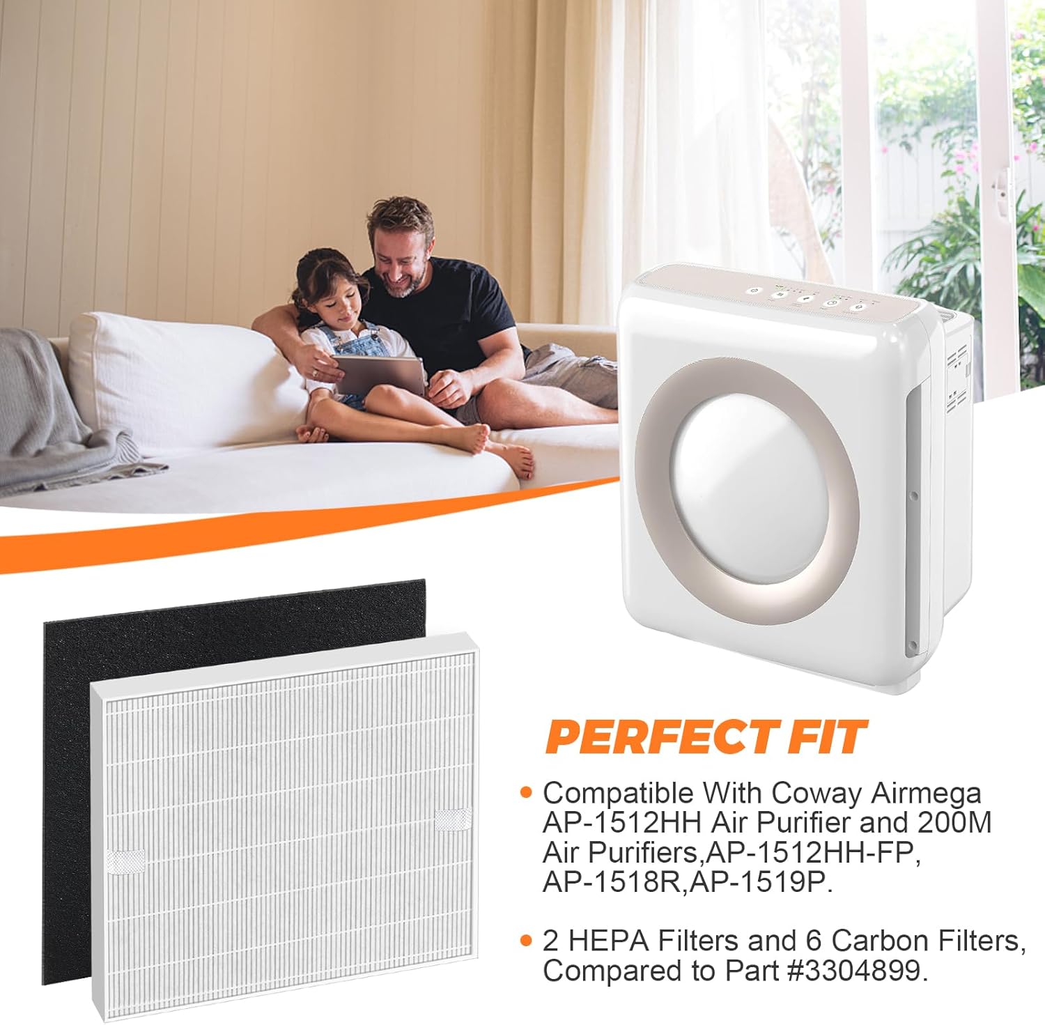 2 Pack AP-1512HH Replacement Filter for Coway Airmega Filter AP-1512HH 200M Coway Air Purifiers by Blutoget - AP-1512HH-FP AP-1518R AP-1519P-2 HEPA Filters and 6 Carbon Filters-Part #3304899 - Image 4
