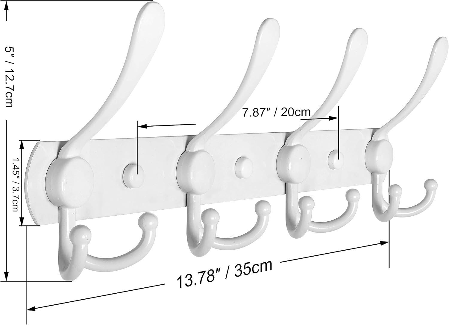 WEBI Coat Rack Wall Mounted,4 Tri Hooks for Hanging,Coat Hook,Hook Rack,Hook Rail,Coat Hanger Wall Mount for Hats,Towel,Jacket,Entryway,White,2 Packs
