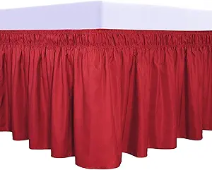 PureFit Wrap Around Ruffled Bed Skirt with Adjustable Elastic Belt - 22 Inch Drop Easy to Put On, Wrinkle Free Bedskirt Dust Ruffles, Bed Frame Cover for Twin,Twin XL and Full Size Beds, Red