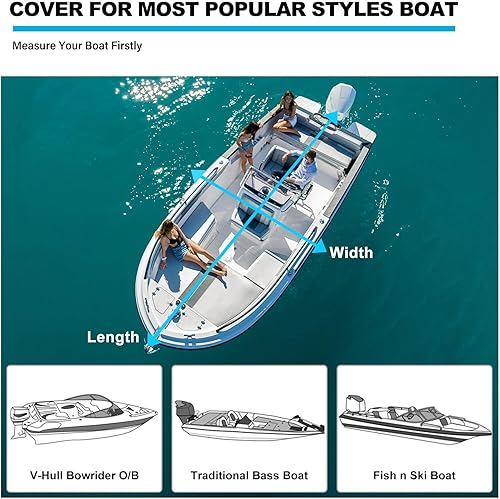 Miniatura 8 de Funda para lancha remolcable de 20 a 22 pies con cubierta de motor fuera de borda, lona marina 900D, impermeable, resistente para lanchas de 20
