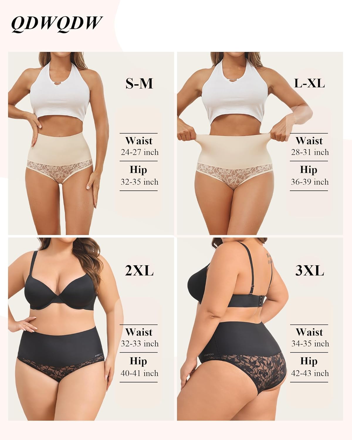 Shapewear for Women Tummy Control High Waisted Seamless Womens Underwear 4-Pack Sexy Lace Plus Size Panties - Image 6