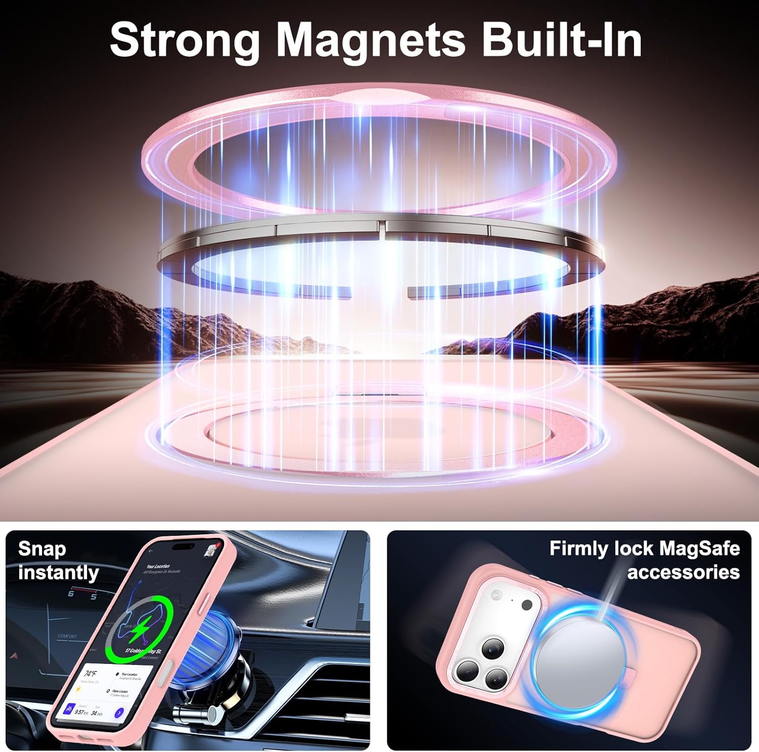 Magnetic for iPhone 17 Pro Case with Ring Stand, [10 FT Drop Protection] [Velvety Touch] Slim Translucent Matte Back Shockproof Phone Case for iPhone 17 Pro 6.3'', Pink - Image 2