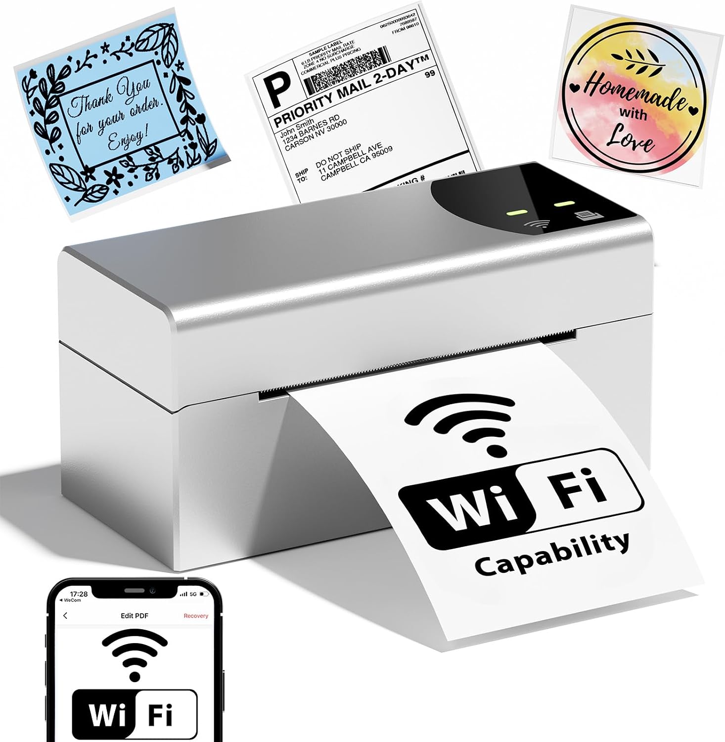 Phomemo Wi-Fi Thermal Label Printer, 4×6 Wireless Shipping Label Printer for Small Business, Barcodes Label Printer for Shipping Packages, Compatible with iPhone, Android, Mac, Amazon, Shopify, USPS