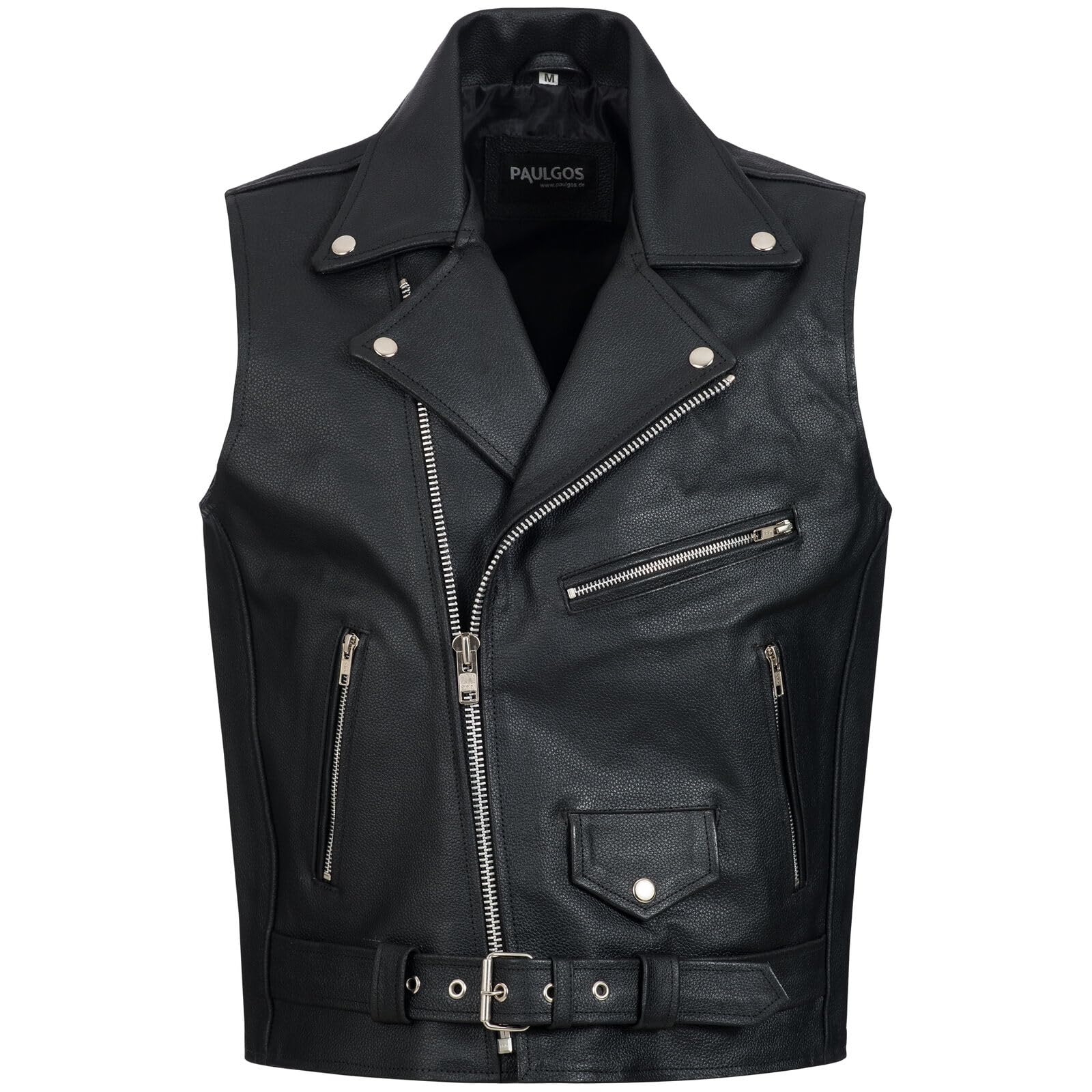 PAULGOS Lederweste Weste Kutte Leder Biker Rocker Motorrad Clubweste Bikerweste Motorradweste Schwarz BW2