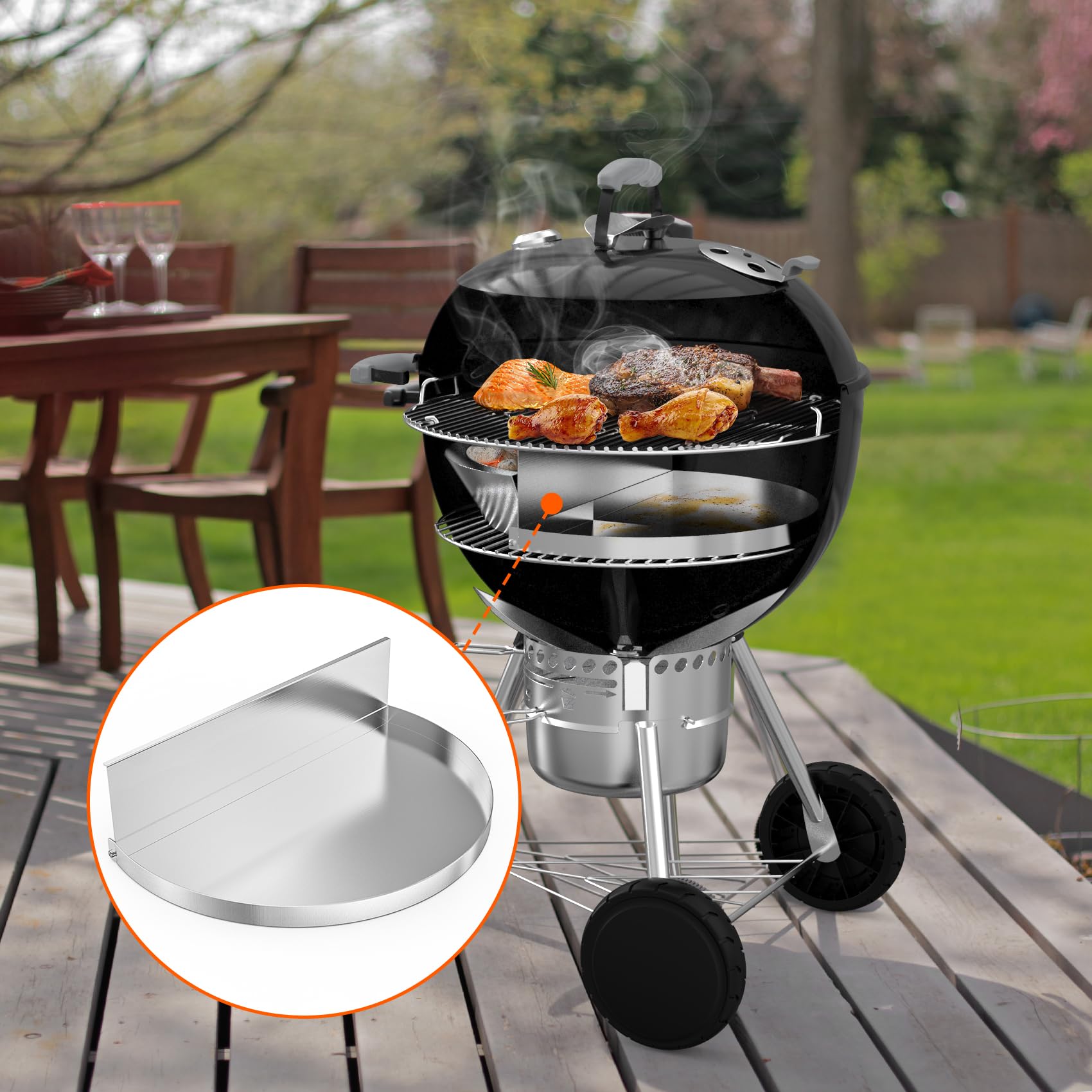 onlyfire Vaschetta antigoccia in acciaio inox e vassoio per il grasso dell'acqua | Per barbecue Weber da 55,9 cm con griglia indiretta, cottura a due zone e barbecue basso e lento