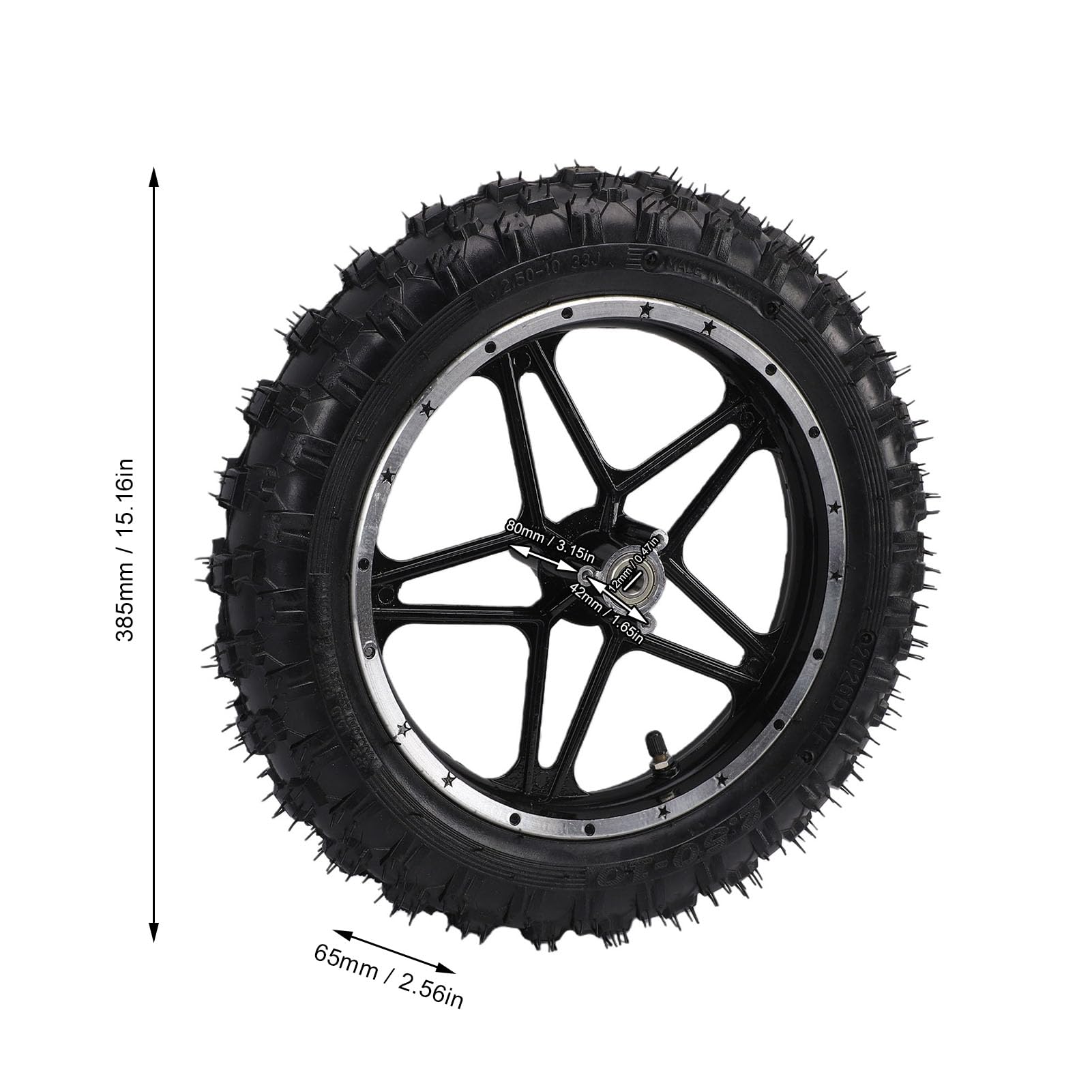 Fockety Zespół Opony do Felgi, 2,5 10 Cali 12 Mm wał 2,50-10 Zespół Opony do Koła Roweru Terenowego Mini Kieszonkowych kół Motocyklowych Obręcz Dętki Opona Pit Dirt Bike Parts (Tył)