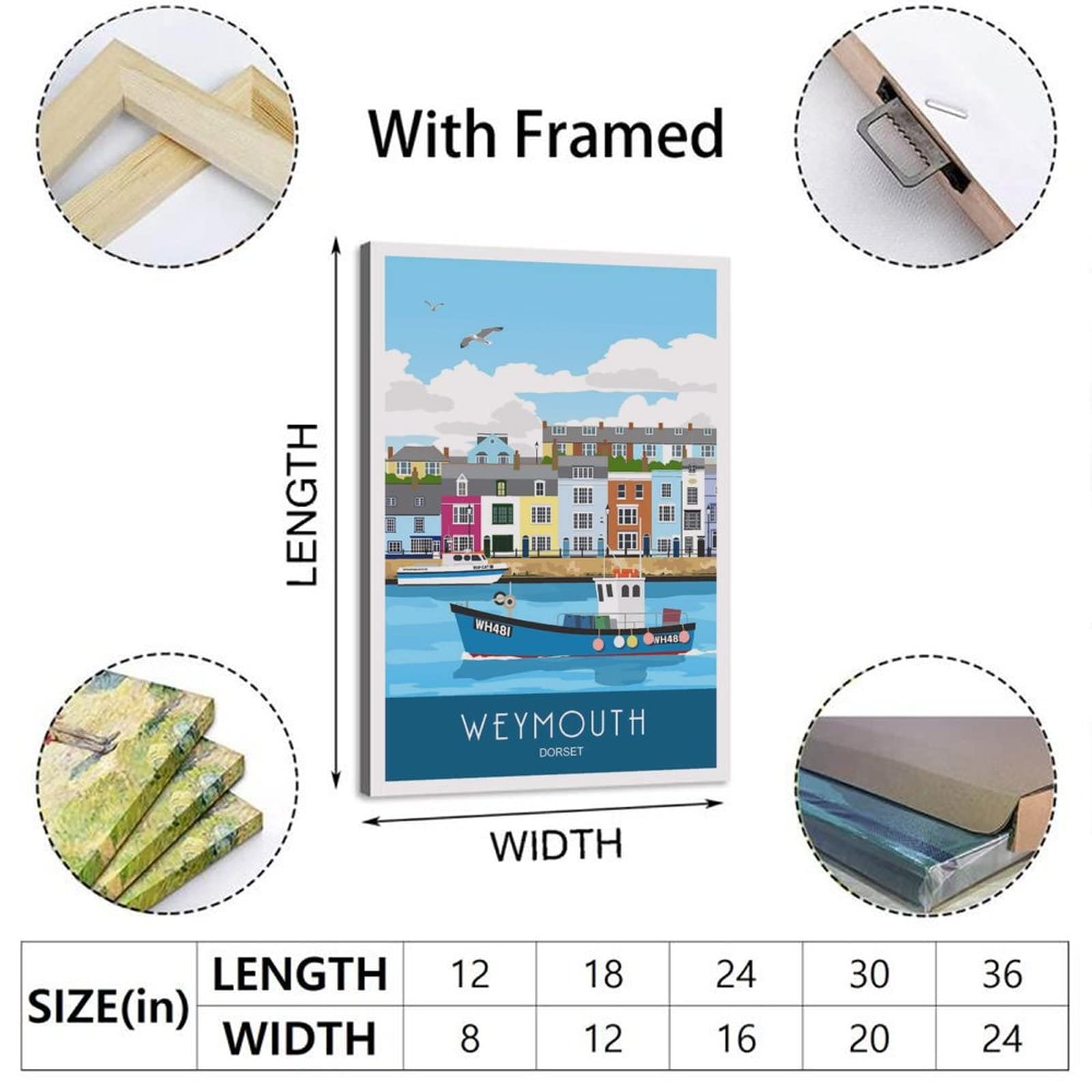 Póster decorativo de Weymouth Harbour Dorset de viaje de la vendimia carteles decorativos de la lona del dormitorio moderno del arte del cartel de la pintura de la pintura de los carteles de la pared
