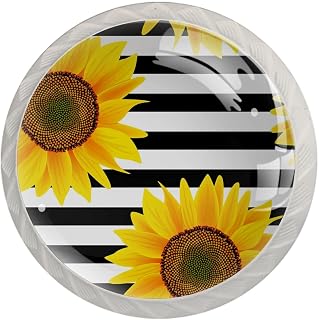 Girasol amarillo Perilla de gabinetes Perillas de tocador de cajón de hardware redondo para el hogar, dormitorio, cocina, comedor, oficina