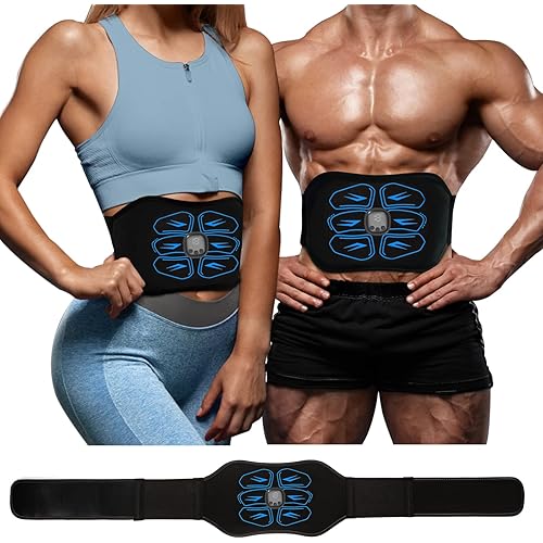 ABS Stimulator - EMS Muscle Stimulator, Ab Machine, Portable Abdominal Belt, Electronic Pulse Massager, Home Office Fitness Workout Equipment, Blue
