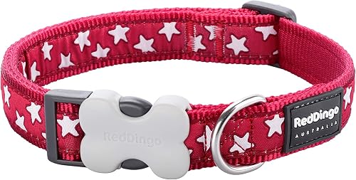 Red Dingo Stars Design Dog Collar, Large, Red