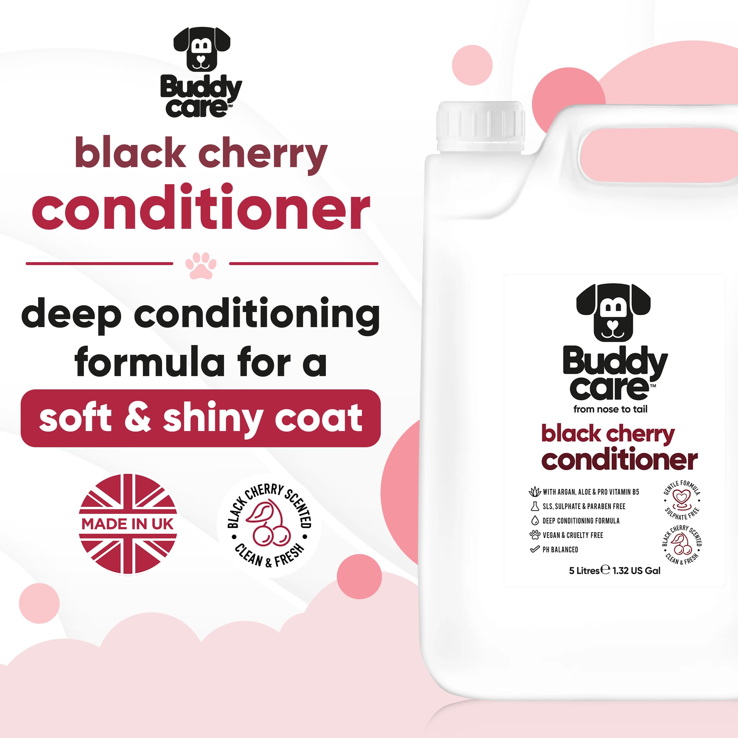 Black Cherry Dog Conditioner von Buddycare - 5L - Schwarzkirsch-Duft-Hundespülung mit Aloe Vera & Pro Vitamin B5