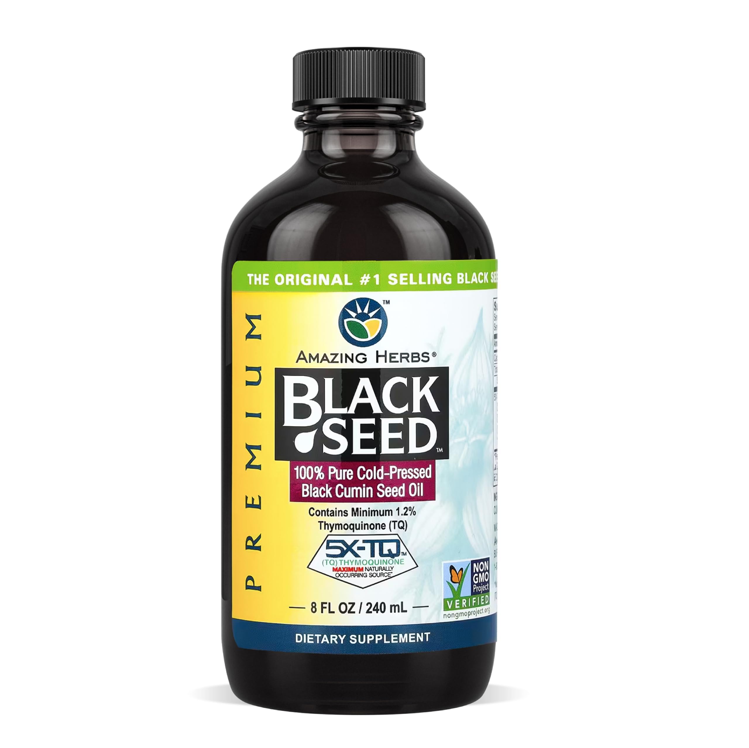 Amazing Herbs Premium Black Seed Oil Liquid - 8 Fl Oz Glass Bottle