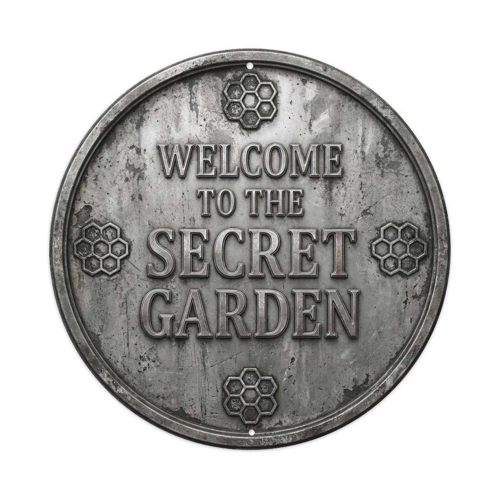 Vintage Welcome Secret Garden Silver Ash Engraved Metal Tin Sign
